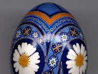 Daisies Ukrainian Easter Egg Pysanky By So Jeo : PYsanky pysanka ukrainian easter egg batik art sojeo flower florals daisy daisies blue orange white